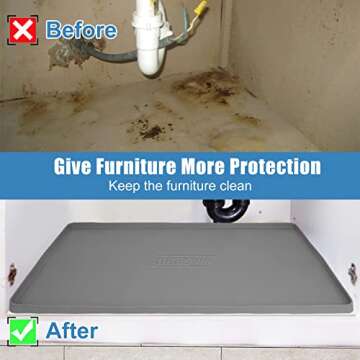 BEESVO Under Sink Mat Kitchen & Bathroom Cabinet Liner, 34" x 22" Silicone Waterproof Under Sink Drip Tray, Hold up to 3.3 Gallons Liquid, Cool Grey