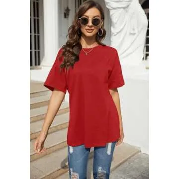 Fisoew Womens Oversized T Shirts Tees Half Sleeve Crew Neck Cotton Tunic Tops