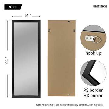 NeuType Wall Mirror Wall Mounted Mirror, Wall Mirror Full Length Decor Mirror Hanging on The Door or on The Wall, Full Length Wall Mirror with Polystyrene Frame for Home Decoration, Black 43"x16"
