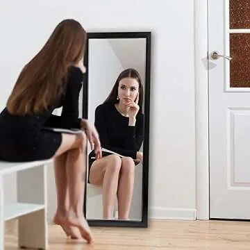 NeuType Wall Mirror Wall Mounted Mirror, Wall Mirror Full Length Decor Mirror Hanging on The Door or on The Wall, Full Length Wall Mirror with Polystyrene Frame for Home Decoration, Black 43"x16"