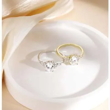 TIGRADE 3CT Engagement Ring Oval Cut Cubic Zirconia Marquise Round CZ Eternity Wedding Band for Women Size 3-12, Silver, Size 6