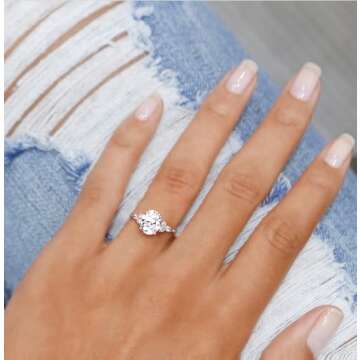 TIGRADE 3CT Engagement Ring Oval Cut Cubic Zirconia Marquise Round CZ Eternity Wedding Band for Women Size 3-12, Silver, Size 6