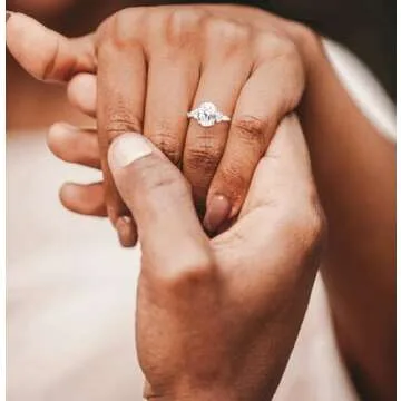 TIGRADE 3CT Engagement Ring Oval Cut Cubic Zirconia Marquise Round CZ Eternity Wedding Band for Women Size 3-12, Silver, Size 6