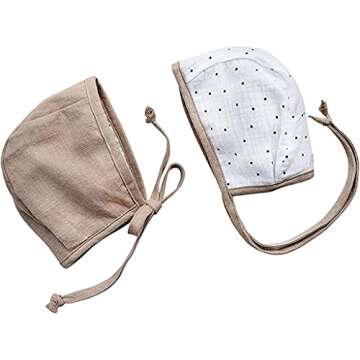 Mali Wear Baby Bonnet Hat Linen Tan Cotton Muslin Dotted Polka dot Reversible Spring Fall Christmas ...