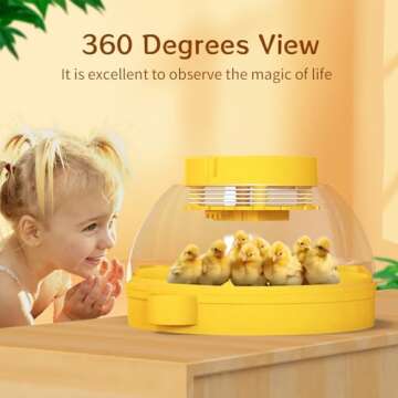 Ponhu 16 Egg Incubator, Incubators for Hatching Eggs, Intelligent Temperature Control, Egg Candler and Humidity Control (Yellow)