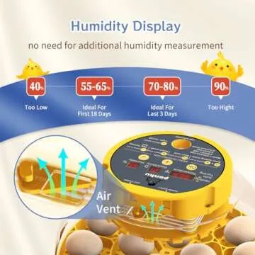 Ponhu 16 Egg Incubator, Incubators for Hatching Eggs, Intelligent Temperature Control, Egg Candler and Humidity Control (Yellow)