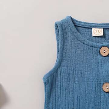 Infant Newborn Baby Boys Girls Cotton Linen Romper Summer Jumpsuit Sleeveless Overalls Clothing Set (Light Blue, 12-18 Months)