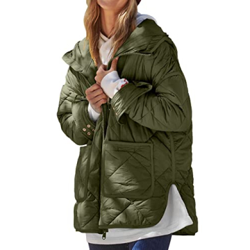 Dyexces Womens Quilted Puffer Jacket Hooded Long Sleeve Zip Up Winter Coat Lightweight Warm Jackets with Pockets