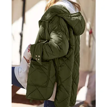 Dyexces Womens Quilted Puffer Jacket Hooded Long Sleeve Zip Up Winter Coat Lightweight Warm Jackets with Pockets