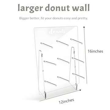 LUGUNU Reusable Large Acrylic Donut Wall Display On Table Donut Wall for Baby Showers Bridal Shower Wedding Party Birthday Decorations, 9 Pillars, 12 x 16 Inches (Say Donuts)