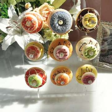 LUGUNU Reusable Large Acrylic Donut Wall Display On Table Donut Wall for Baby Showers Bridal Shower Wedding Party Birthday Decorations, 9 Pillars, 12 x 16 Inches (Say Donuts)