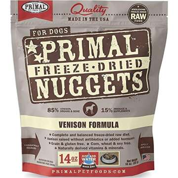 Primal Pet Food - Freeze Dried Dog Food 14-ounce Bag - Made in USA (Venison)