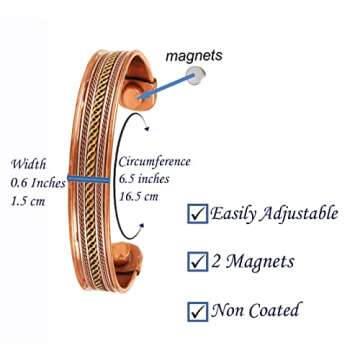 Touchstone Copper Magnetic Bracelet Tibetan Style. Hand Forged with Solid and high Gauge Pure Copper. Set of 3 Different Designs with 3 Metal Shades.