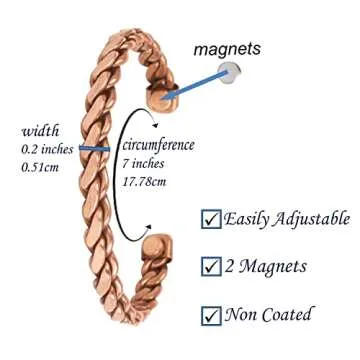 Touchstone Copper Magnetic Bracelet Tibetan Style. Hand Forged with Solid and high Gauge Pure Copper. Set of 3 Different Designs with 3 Metal Shades.