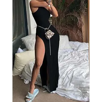 XLLAIS Ribbed Dress - One Shoulder Split Maxi Summer Dress