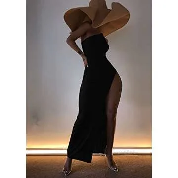 XLLAIS Ribbed Dress - One Shoulder Split Maxi Summer Dress