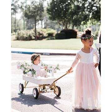 2Bunnies Girl Peony Lace Back A-Line Straight Tutu Tulle Party Flower Girl Dress (Pink Sleeve Maxi, 5)
