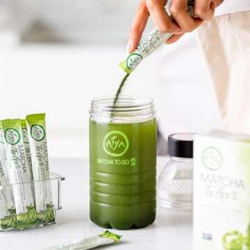 Aiya Japanese Matcha To Go - Ceremonial Grade Matcha Green Tea Powder - Convenient On-the-Go Packets for Smooth, Natural Energy Boost - Gluten-Free, Non-GMO - (2 Boxes - 10 Single-Serving Sticks)