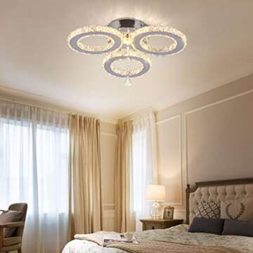 diisunbihuo LED Crystal Pendant Ceiling Light 13x3.5 Inches 3 Rings Crystal Chandelier Flush Mount L...
