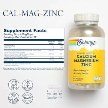 SOLARAY Calcium Magnesium Zinc Supplement - with Calcium 1000mg, Magnesium 500mg - Bone Health, Musc...