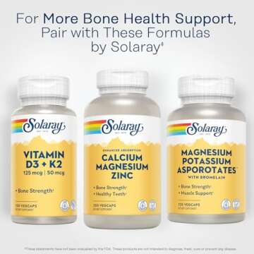 SOLARAY Calcium Magnesium Zinc Supplement - with Calcium 1000mg, Magnesium 500mg - Bone Health, Muscle Function, Heart Health and Immune Support - Vegan, 60 Day Guarantee, 62 Servings, 250 VegCaps