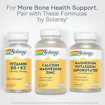 SOLARAY Calcium Magnesium Zinc Supplement - with Calcium 1000mg, Magnesium 500mg - Bone Health, Muscle Function, Heart Health and Immune Support - Vegan, 60 Day Guarantee, 62 Servings, 250 VegCaps