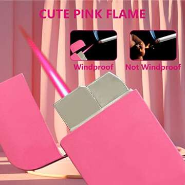 Aiouarc Pink Flame Cool Metal Refillable Butane Lighter - Windproof, Outdoor & Indoor, Cute Glitter ...