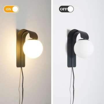 Wall Lamp Black Plug in Wall Sconces, Plug in Sconce Set of 2 with On/Off Switch, Milky Glass Wall Mounted Light, Rustic Indoor Sconce Wall Lighting, Black Plug in Wall Lamp for Kitchen Bedroom Porch,