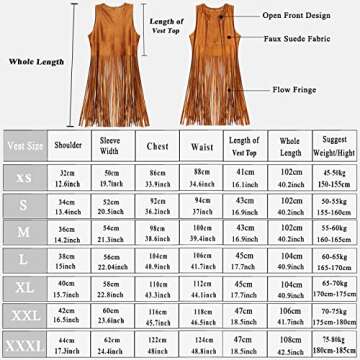 EVISWIY Hippie Costumes Clothes for Women 60s 70s Outfits Women Hippie Vest with Fringe Sleeveless Cardigan Faux Seude Tassels Vest Set(XX-Large) Beige