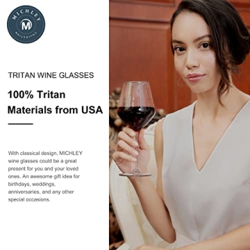 MICHLEY Unbreakable Stemmed Wine Glass 100% Tritan Plastic Dishwasher available Glassware 15 oz, Set of 4