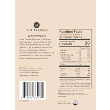 Antler Farms - Premium 100% Pure Organic Raw Maca Powder, 40 Servings, Vegan & Gluten Free