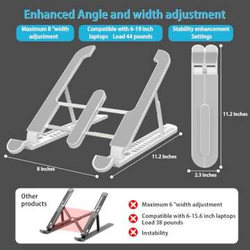 JUNWING Portable Laptop Stand, 15 Angles Foldable Laptop Riser, Easy to Carry Computer Stand for Travel, Compatible with MacBook Air Pro, HP, Lenovo, Dell & All 10 to 15.6 Inches Laptops (White1)