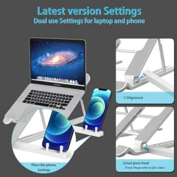 JUNWING Portable Laptop Stand, 15 Angles Foldable Laptop Riser, Easy to Carry Computer Stand for Travel, Compatible with MacBook Air Pro, HP, Lenovo, Dell & All 10 to 15.6 Inches Laptops (White1)