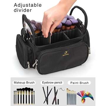 NAONAYA Makeup Brush Case, Makeup Brush Holder Stand-up Travel Cosmetic Bag Large Professional Artist Storage Bags Portable Makeup Organizer Bag with Adjustable Dividers and Shoulder Strap