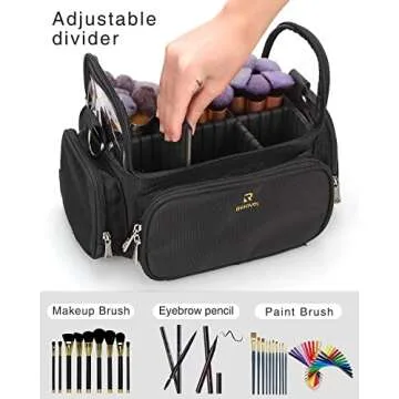 NAONAYA Makeup Brush Case, Makeup Brush Holder Stand-up Travel Cosmetic Bag Large Professional Artist Storage Bags Portable Makeup Organizer Bag with Adjustable Dividers and Shoulder Strap