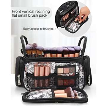 NAONAYA Makeup Brush Case, Makeup Brush Holder Stand-up Travel Cosmetic Bag Large Professional Artist Storage Bags Portable Makeup Organizer Bag with Adjustable Dividers and Shoulder Strap