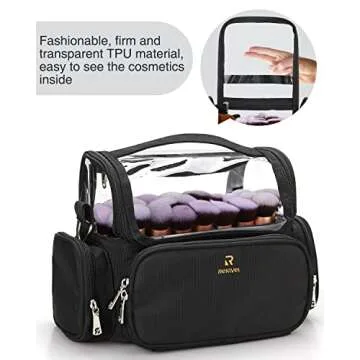 NAONAYA Makeup Brush Case, Makeup Brush Holder Stand-up Travel Cosmetic Bag Large Professional Artist Storage Bags Portable Makeup Organizer Bag with Adjustable Dividers and Shoulder Strap