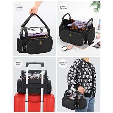 NAONAYA Makeup Brush Case, Makeup Brush Holder Stand-up Travel Cosmetic Bag Large Professional Artist Storage Bags Portable Makeup Organizer Bag with Adjustable Dividers and Shoulder Strap