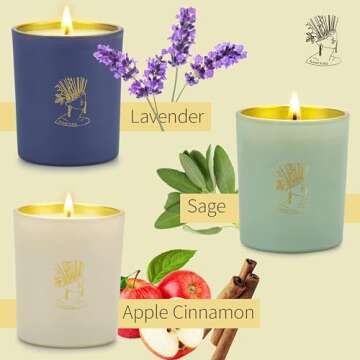 Candles for Home Scented, 3 Pack 7.8 OZ Cotton Scented Candle, Stress Relief Aromatherapy Candles Gifts for Women, 165 Hour Long Lasting Scented Candles,Jar Candles for Meditation, Yoga, Bath, Spa