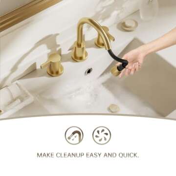 Phiestina Pull Down Sprayer Brushed Gold Bathroom Sink Faucet, 8 Inch 3 Hole 2 Handles Widespread Pull Out Bathroom Faucet，with Metal Pop-Up Drain and Water Supply Line，BF04012-K01-BG