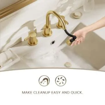 Phiestina Pull Down Sprayer Brushed Gold Bathroom Sink Faucet, 8 Inch 3 Hole 2 Handles Widespread Pull Out Bathroom Faucet，with Metal Pop-Up Drain and Water Supply Line，BF04012-K01-BG