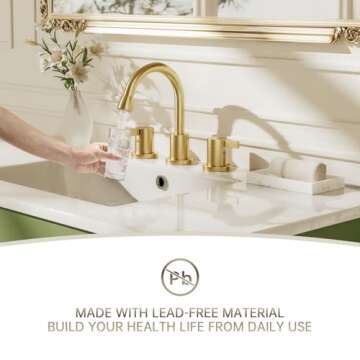 Phiestina Pull Down Sprayer Brushed Gold Bathroom Sink Faucet, 8 Inch 3 Hole 2 Handles Widespread Pull Out Bathroom Faucet，with Metal Pop-Up Drain and Water Supply Line，BF04012-K01-BG