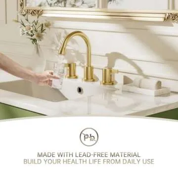Phiestina Pull Down Sprayer Brushed Gold Bathroom Sink Faucet, 8 Inch 3 Hole 2 Handles Widespread Pull Out Bathroom Faucet，with Metal Pop-Up Drain and Water Supply Line，BF04012-K01-BG