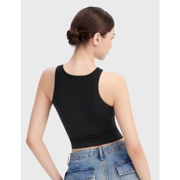PUMIEY Black Tank Top Women Sleeveless High Neck Racer Back