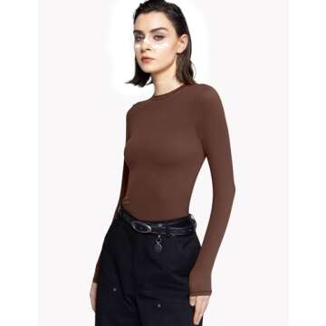 PUMIEY Women’s Long Sleeve Chocolate Slim Fit Tee