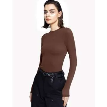 PUMIEY Women’s Long Sleeve Chocolate Slim Fit Tee