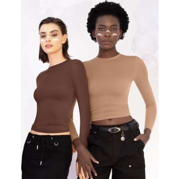 PUMIEY Women’s Long Sleeve Chocolate Slim Fit Tee