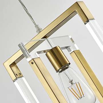 BZZMMB Gold Pendant Light Chandelier, 1-Light Square Pendant Light with Brushed Brass Finish, Modern Pendant Lighting for Kitchen Island, Dining Room and Entryway