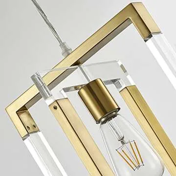 BZZMMB Gold Pendant Light Chandelier, 1-Light Square Pendant Light with Brushed Brass Finish, Modern Pendant Lighting for Kitchen Island, Dining Room and Entryway