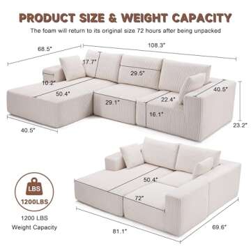 Stylish Huatean Home 108" Modular Sectional Sofa in Beige